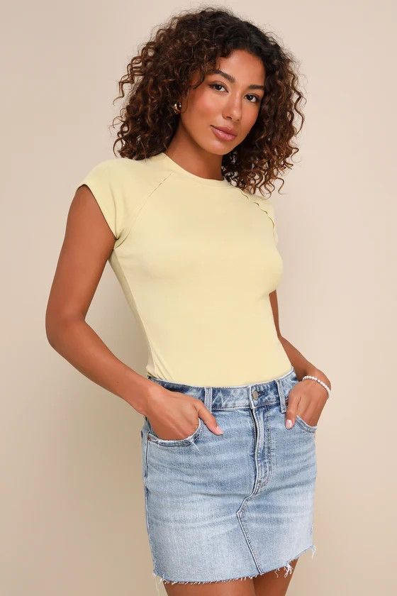 Malibu Medium Wash High-Rise Raw Hem Denim Mini Skirt | Lulus