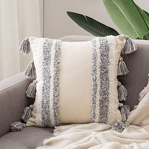 MIULEE Decorative Throw Pillow Cover Tribal Boho Woven Tufted Pillowcase with Tassels Super Square P | Amazon (US)