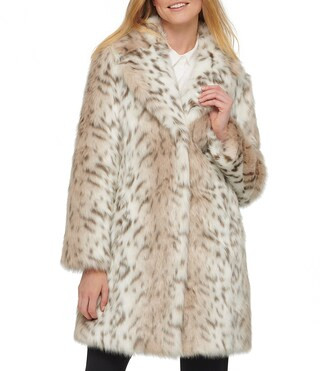 KARL LAGERFELD PARIS Faux Fur Snow Leopard Single Breasted Notch Collar Coat | Dillard's | Dillard's