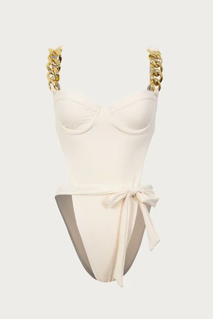 Gold Chain One Piece (Faux Suede Cream) | SAME