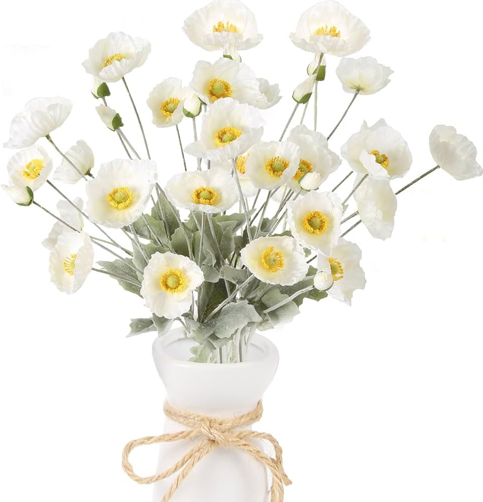 8pcs White Poppy Flowers Artificial Poppies White Flowers Realistic Faux Flower Arrangement for H... | Amazon (US)