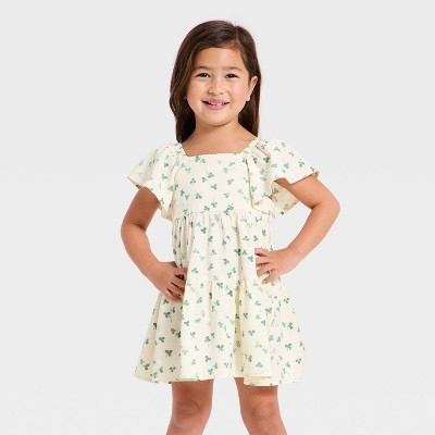 Toddler Girls' Clover St. Patrick's Day Flutter Sleeve Dress - Cat & Jack™ Cream 5T | Target