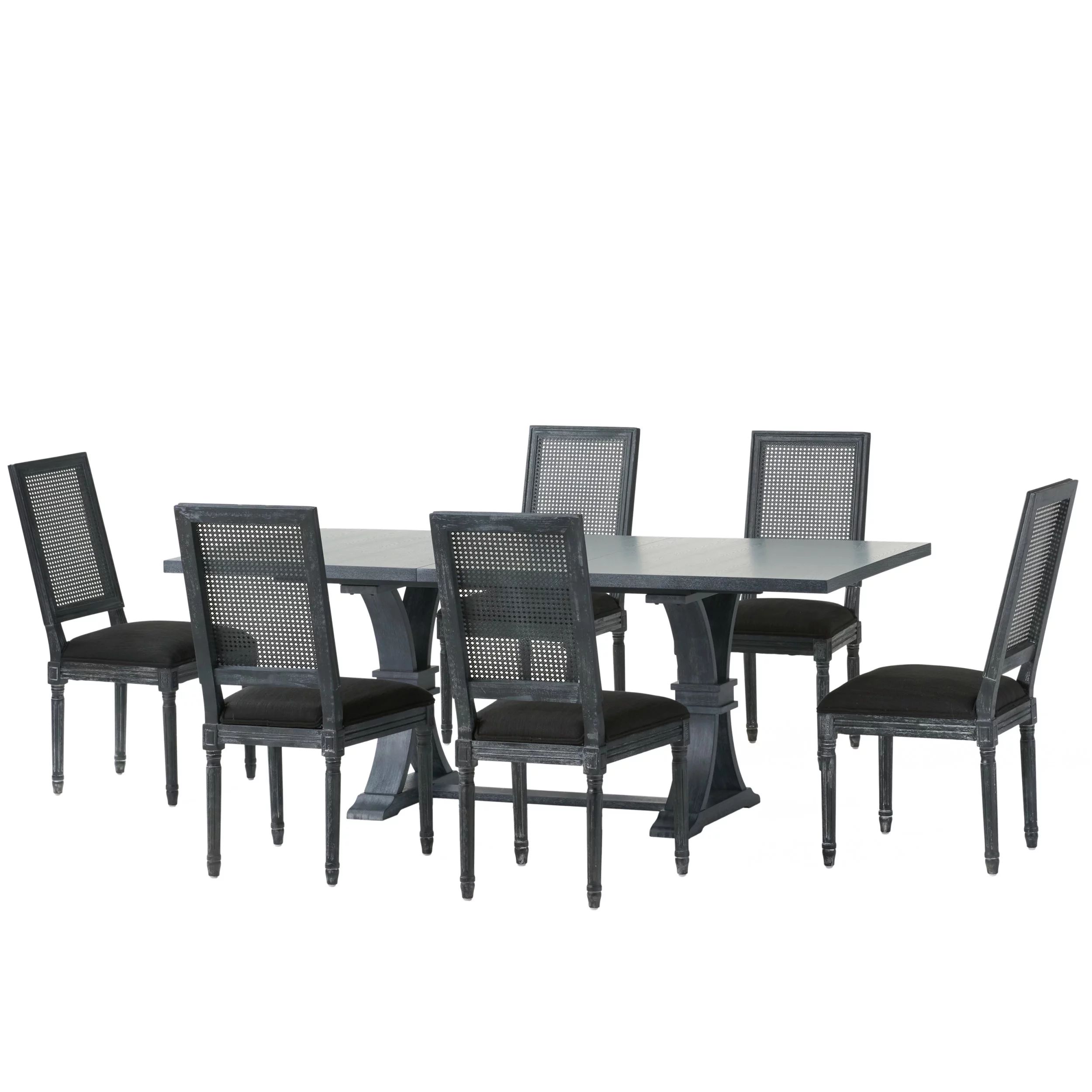 Noble House Beckstrom Wood and Cane 7-Piece Expandable Dining Set, Black and Gray - Walmart.com | Walmart (US)