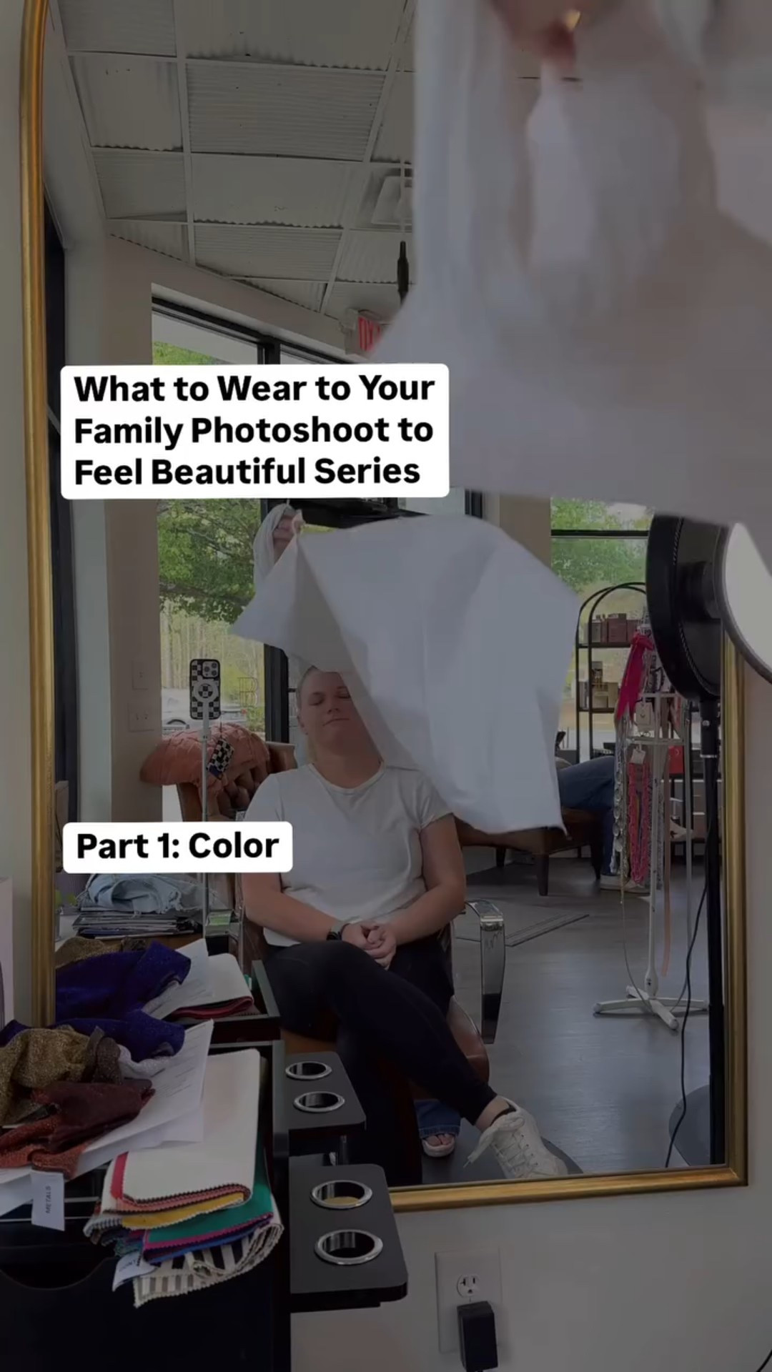 One of the biggest ways to feel confident in your photos?

Wearing colors that flatter you AND photograph well.

This is why I always start with color. The right shade can brighten your skin, make your eyes pop, and give your photos that polished, pulled-together feel.

If you’re not sure which colors work best on you, try this:

Test a few outfit colors by taking photos of yourself in the same lighting. It’s easier to see what truly flatters you in photos than in the mirror.

Here’s what to avoid for photos, even if you love these colors day-to-day:

⚫️ Black: tends to lose all detail and can look flat or heavy in camera.
⚪️ Bright white: can blow out in sunlight, lose texture, and throw off skin tones.
❎ Neons: reflect onto your skin and fight against the soft, timeless vibe most photographers aim for.

And of course—check with your photographer! Many have favorite tones they love to edit (and some that never work with their style).

Want to take out the guesswork completely? A color analysis session will show you exactly which tones make you glow.

Next up: we’ll talk fit in part 2—and how to feel beautiful in your body right now.
