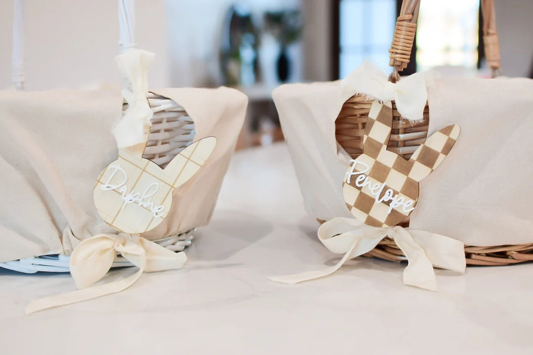 Checkered Plaid Easter Basket Name Tag Bunny | Personalized Name Tags | Custom Name Gift Tags | P... | Etsy (US)