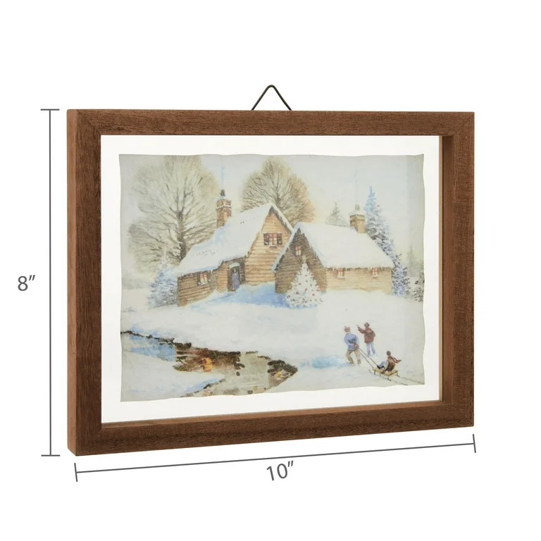 Rustic Cabins in the Snow Framed Hanging Christmas Decoration, Brown and White, 10" x 8", by My T... | Walmart (US)