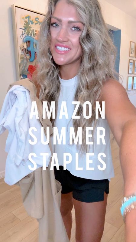 Latest amazon order! I’m wearing my true size small in both! The romper def runs oversized. But I love that! Absolutely LOVE these new amazon finds. This white tee is the perfect staple. >>Size 6/28 cut offs / size M bra / all details linked!🫶🏻

Casual outfits 
Travel outfit
Mom outfit
Outfit ideas
Summer outfit ideas
What to wear
Summer outfit inspo 

#LTKVideo #LTKFindsUnder50 #LTKStyleTip