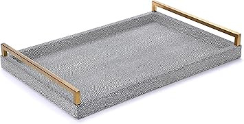 WV Decorative Tray Faux Shagreen Leather with Brushed Ti-Gold Stainless Steel Handles (Gold and D... | Amazon (US)