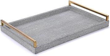 WV Decorative Tray Faux Shagreen Leather with Brushed Ti-Gold Stainless Steel Handles (Gold and D... | Amazon (US)
