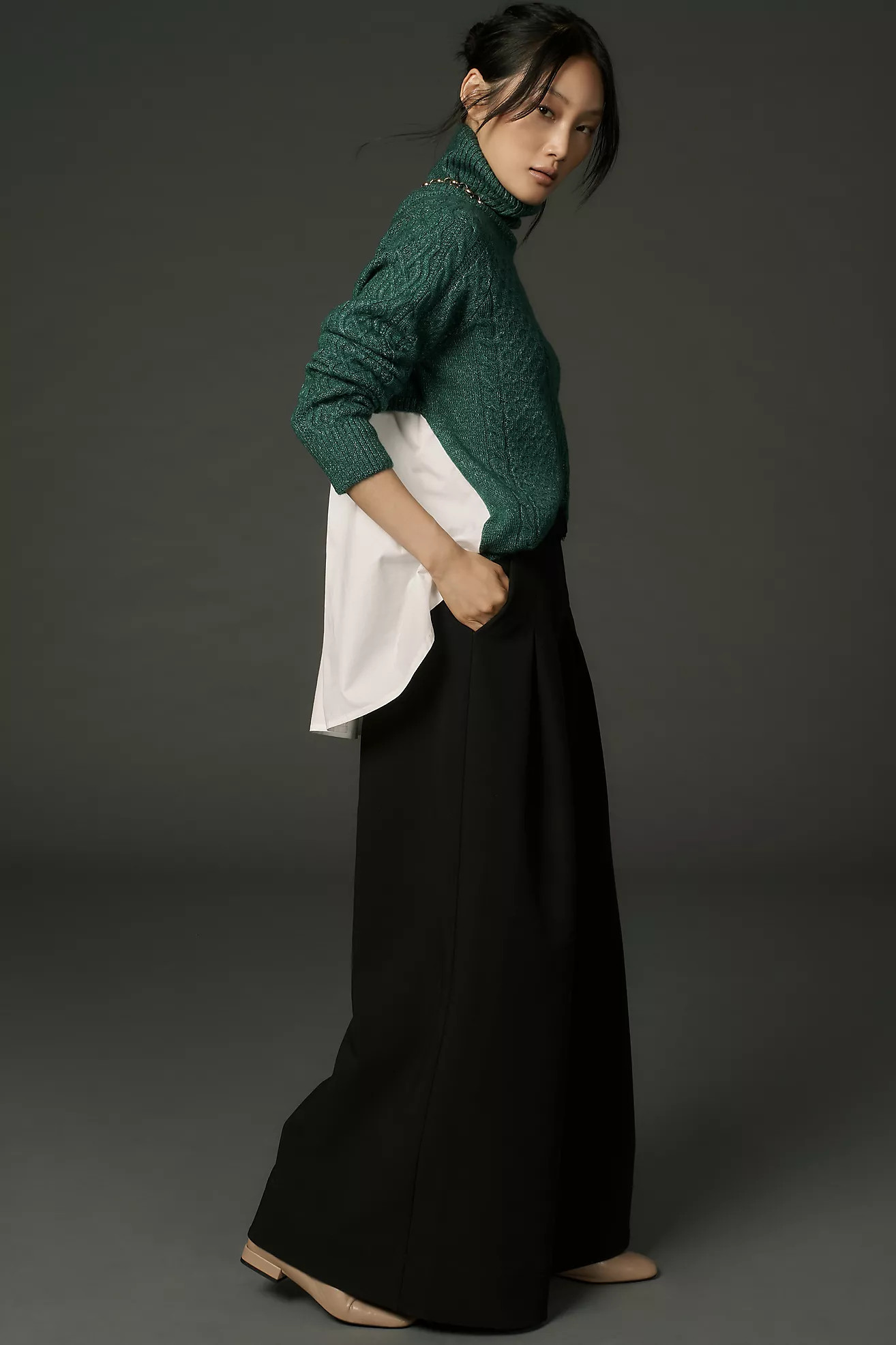 By Anthropologie Mixed Media Turtleneck Cable Sweater | Anthropologie (US)