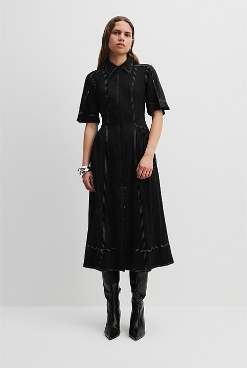 Organically Grown Linen Blend Cinched Shirt Dress | Country Road