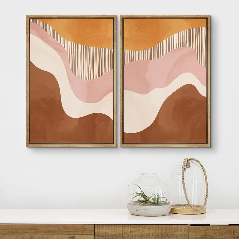 Mid-Century Pastel Orange Pink Brown Color Field Abstract Shapes Modern Chic On Canvas 2 Pieces P... | Wayfair North America
