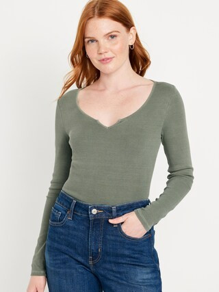 Fitted Long-Sleeve Rib-Knit T-Shirt | Old Navy (US)
