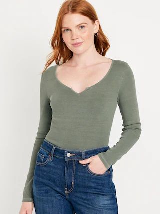 Fitted Long-Sleeve Rib-Knit T-Shirt | Old Navy (US)