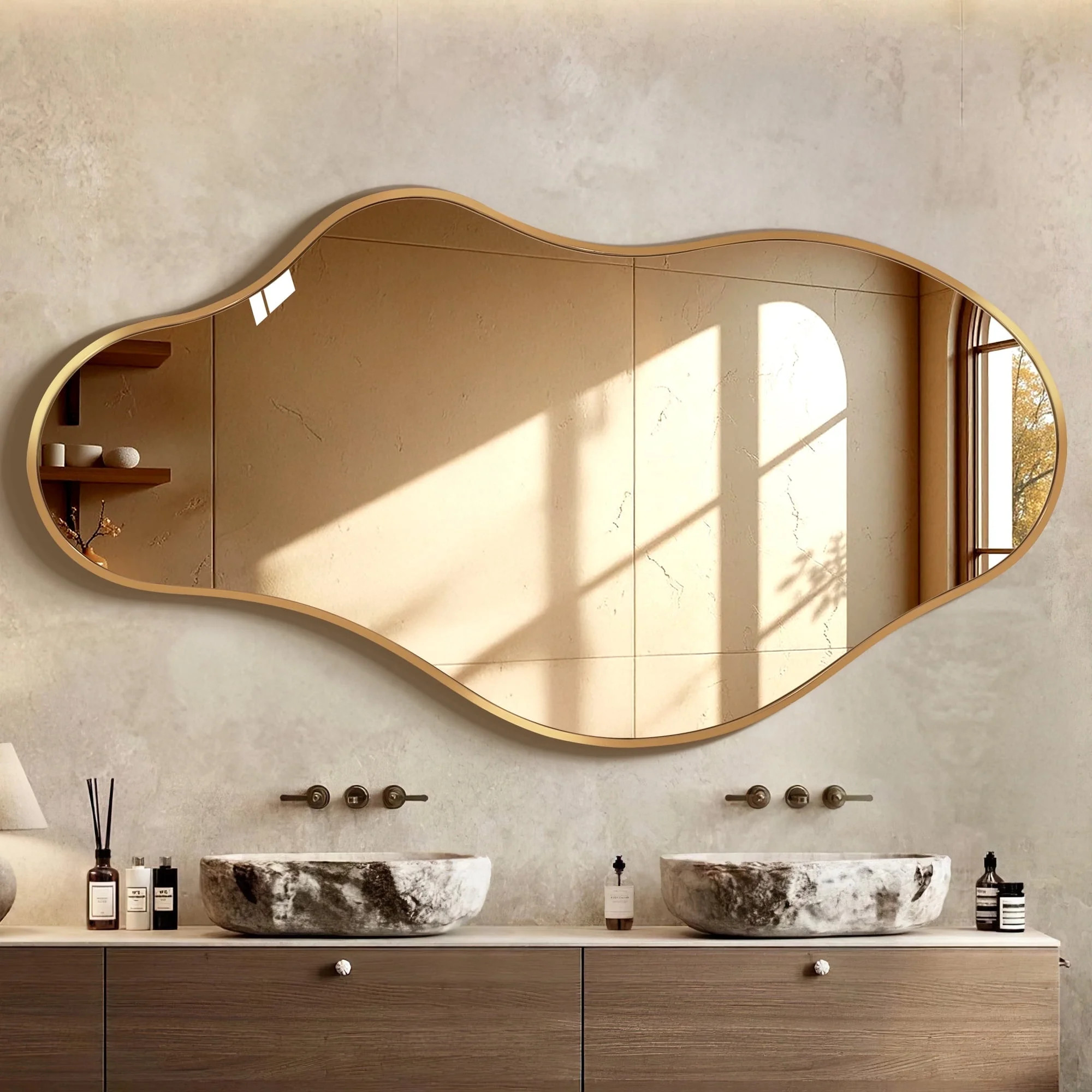 TEWLOSS Irregular Wall Mirror Decorative 36"x 20" Gold Bathroom Mirrors Metal Frame, Drop Shape -... | Walmart (US)