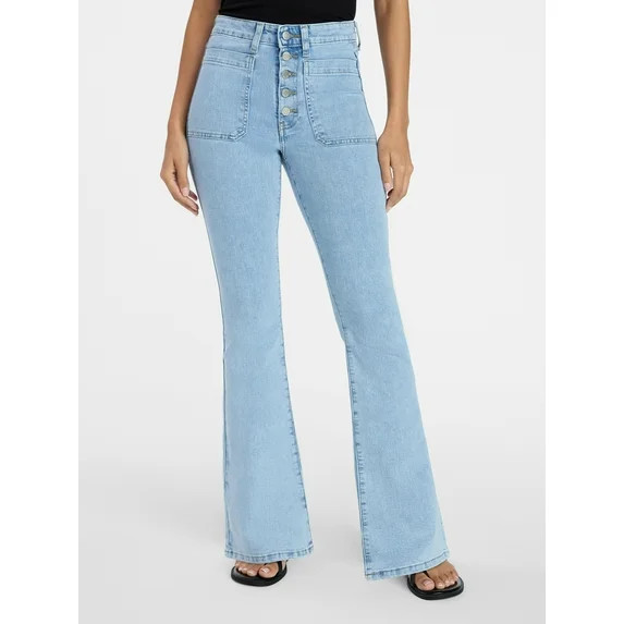 Time and Tru Women's Patch Pocket Flare Jeans, 31" Inseam, Sizes 0-22 | Walmart (US)
