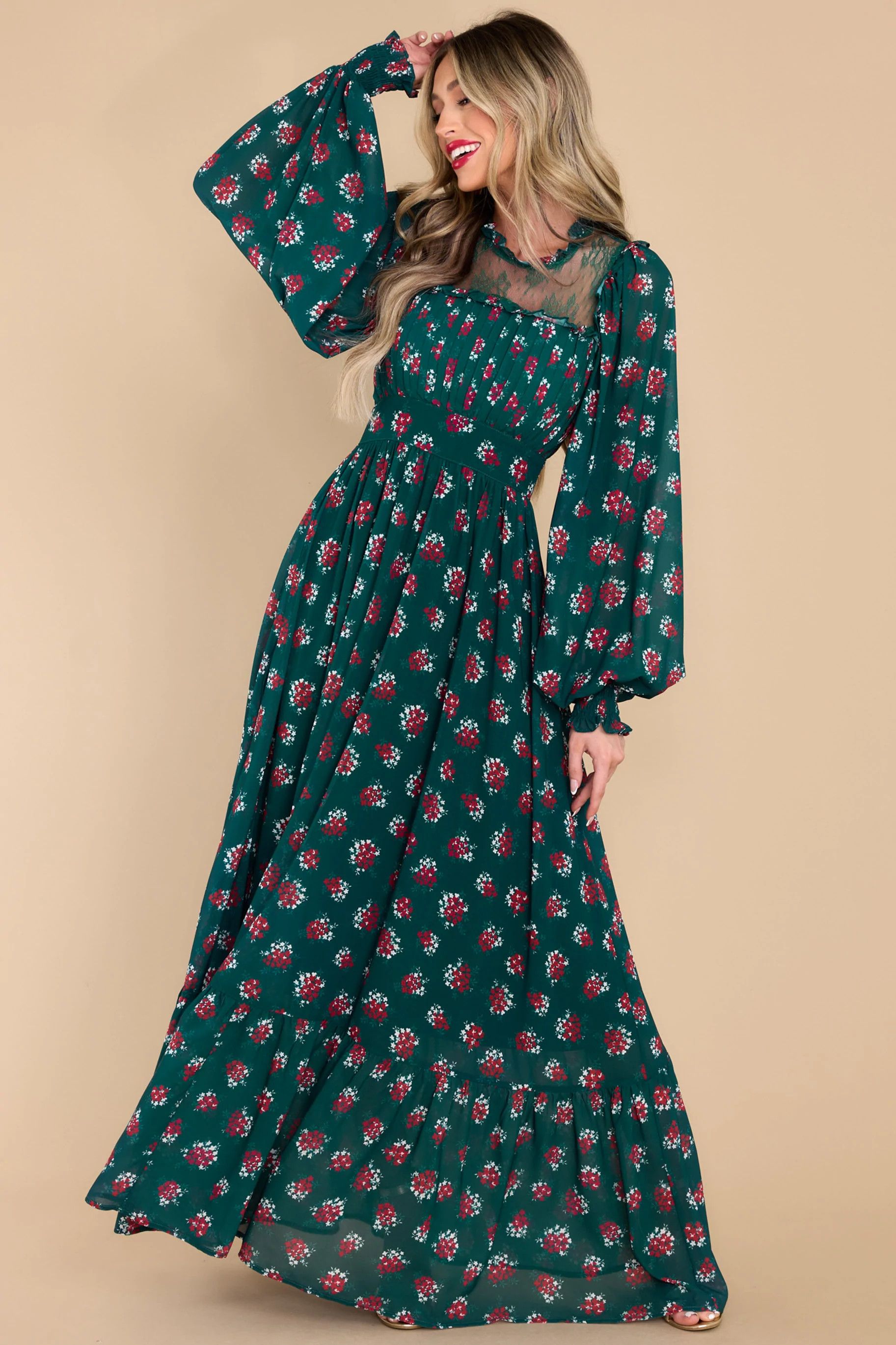All You Need Is Love Dark Emerald Floral Print Maxi Dress | Red Dress 
