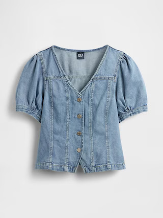 Denim Puff-Sleeve Seamed Top | Gap (US)