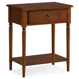 Leick Home Coastal Notions Wood Pecan Nightstand Table with AC/USB Charger 20022-PC - The Home De... | The Home Depot