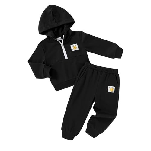 YOUNGER STAR Toddler Baby Boy Girl Clothes Fall Winter Outfits Long Sleeve Hoodie Sweatshirt Sweat Pants Cotton Sweatsuits(6-12 Months,Black and Smile Face Pattern) | Amazon (US)