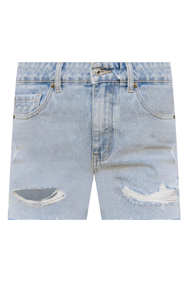 Ready and Waiting Light Wash Distressed Denim Shorts | Pink Lily