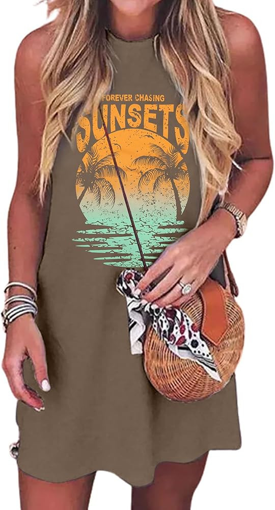 Summer Sundress for Women Graphic Mini Tank Dress Sleeveless Beach Dresses Short Casual Sun Dress... | Amazon (US)