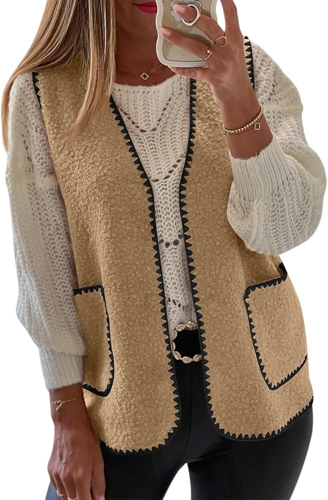 LILLUSORY Womens Fleece Lightweight Vest for Women Cozy Sleeveless Cardigan Outerwear with Pocket... | Amazon (US)