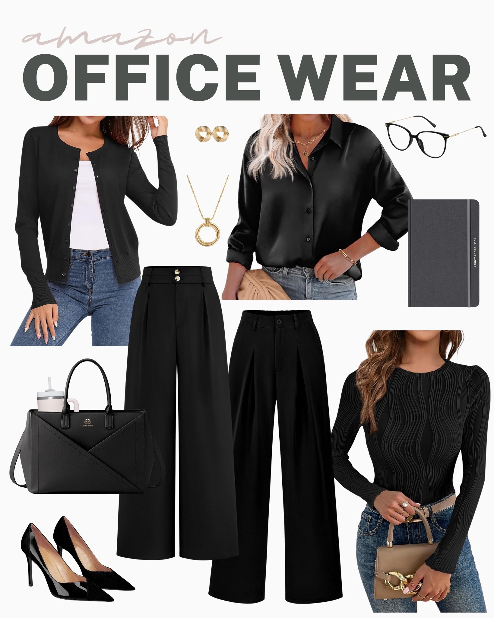 Check out these trendy new pieces for your office wardrobe for comfy and cute work outfits!
black outfit idea, wide leg pants, 2026 planner, business casual top, work tops, office style, stylish workwear, business casual, trendy office wear, professional looks, wardrobe update, transitional style, amazon fashion, affordable look, fall to winter fashion

#LTKFindsUnder50 #LTKSeasonal #LTKU