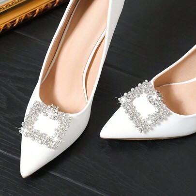 2pcs/Set(1 Pair) Removable DIY Shoe Decor Metal Rhinestone Square Buckle Fashion Elegant Shoe Clips Accessory For High Heels, Pumps, Dress Shoes, Blac | SHEIN