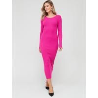 V by Very Knitted Rib Midi Dress - Pink | Very (UK)