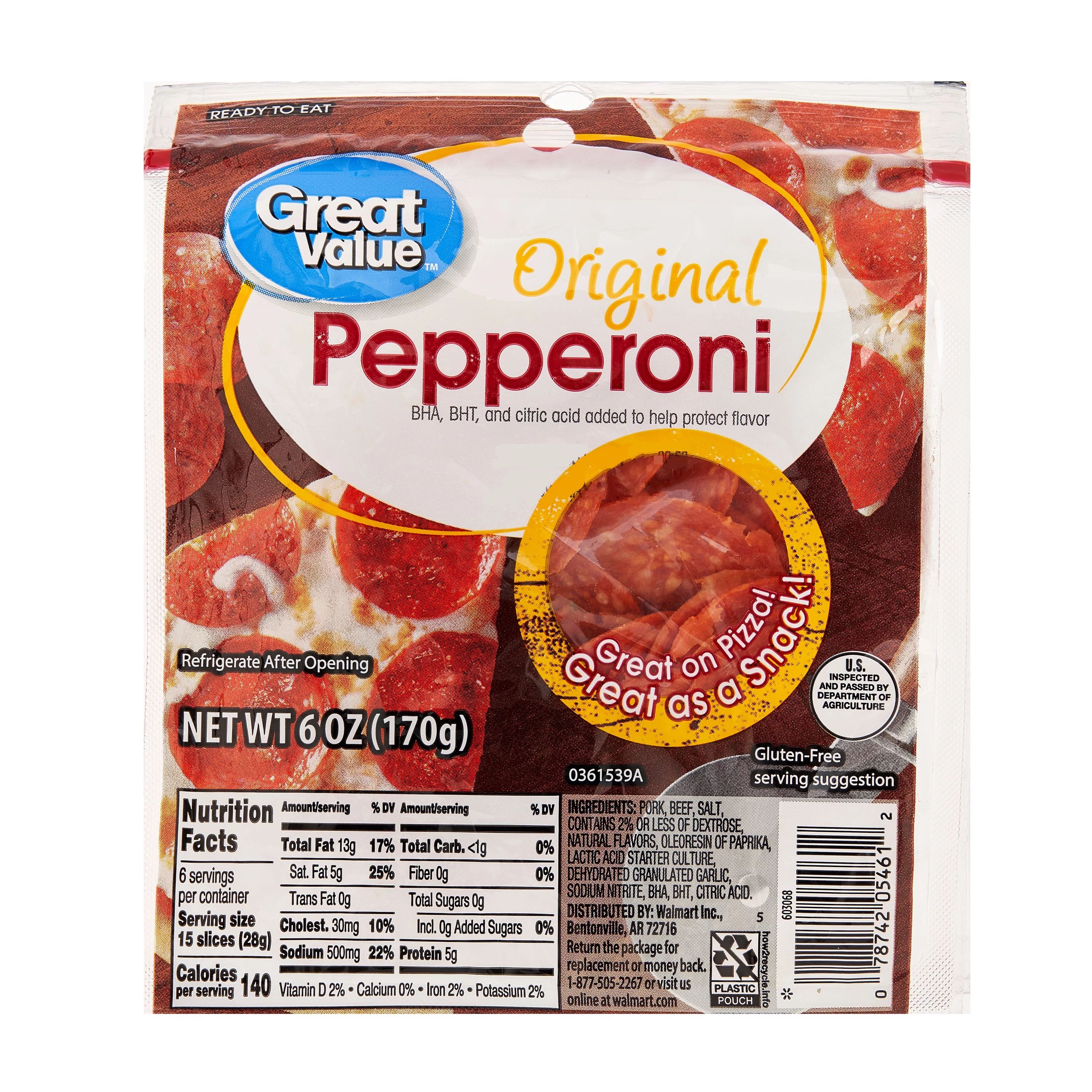 Great Value Original Pepperoni Slices, 6 oz | Walmart (US)
