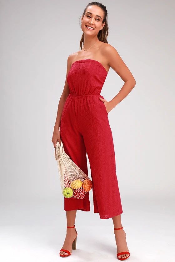 Sunlight Special Red Embroidered Strapless Jumpsuit | Lulus (US)