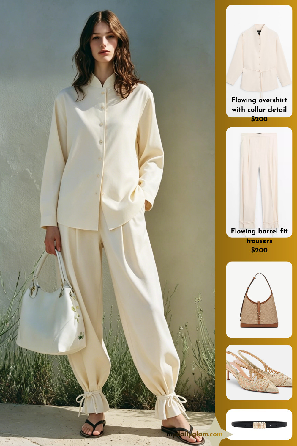 Minimal Summer All Cream Two Piece Set Stand Collar Button Blouse & Loose Drawstring Ankle Wide Leg Pants Capsule Outfit

#SummerSilkOutfit #MinimalFashion #CapsuleWardrobe 

 #LTKootd #LTKOver40 #LTKWorkwear