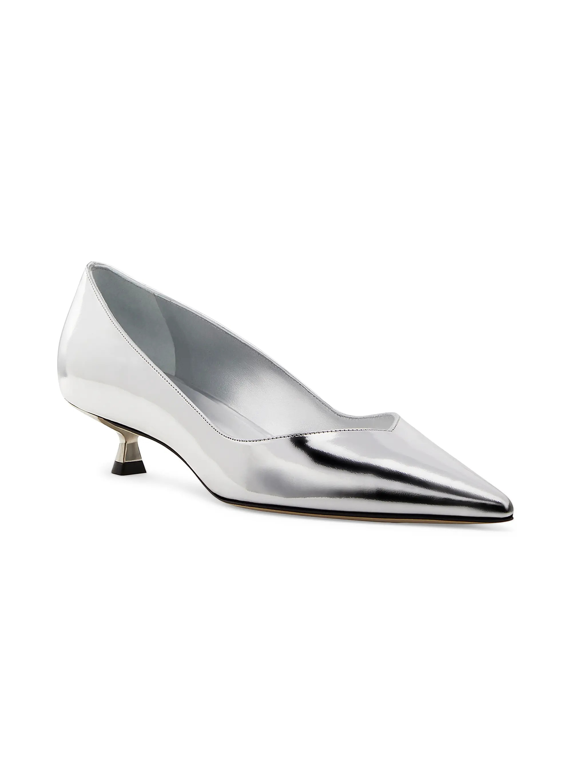 Eva 35MM Mirrored Leather Kitten-Heel Pumps | Saks Fifth Avenue