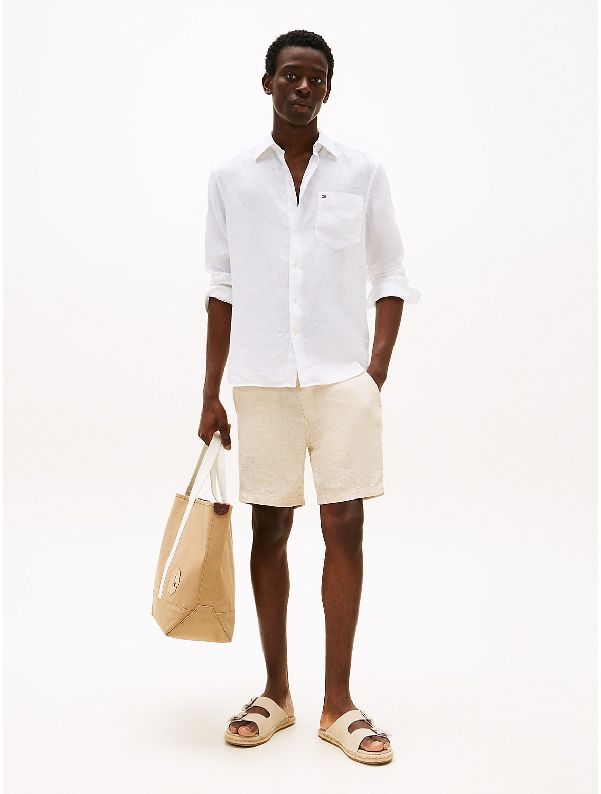 Tommy Hilfiger Men's Stripe Linen 7" Short - Beige - 44 | Tommy Hilfiger (US)