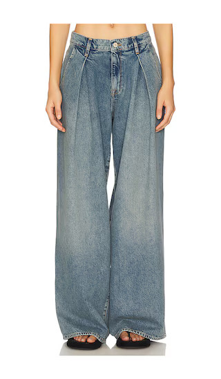 Linda Mid Rise Pleated Wide Leg in Dusky Medium Indigo | Revolve Clothing (Global)