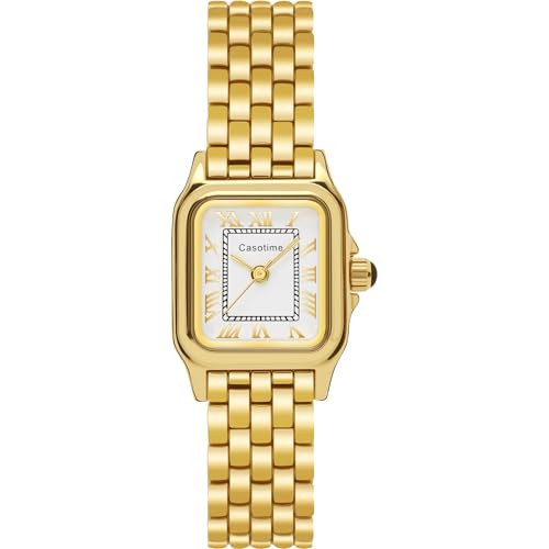 Casotime Women's Gold Watch, Vintage Rectangular Case Reloj para Mujer with Roman Numeral Dial, Small Bracelet Band, Water Resistant, Includes Adjustment Tool | Amazon (US)