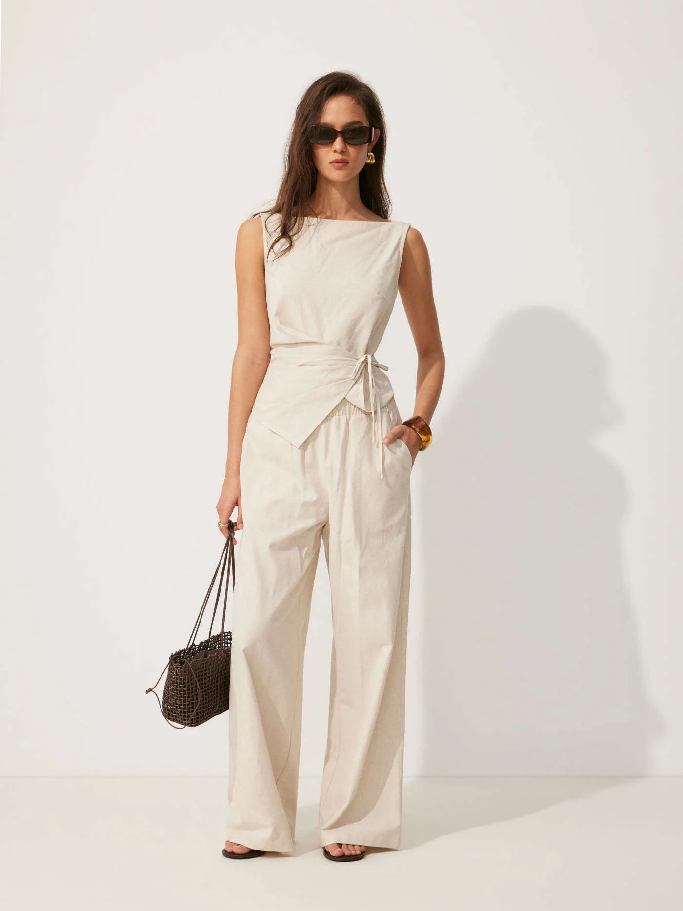 Texture Boat Neck Asymmetrical Hem Top & Mid Rise Straight Leg Trousers Set $37.90Flash Shipping | Cider