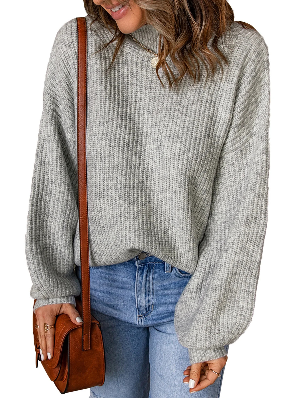 Dearlove Women's Turtleneck Gray Elastic Knitted Pullover Sweater Casual Long Sleeve Winter Sweat... | Walmart (US)