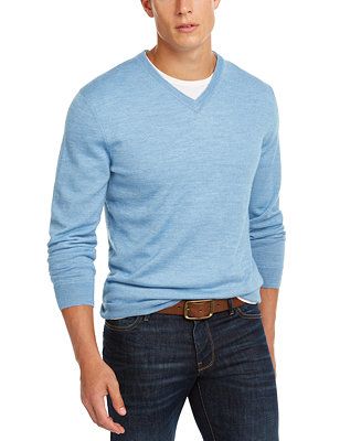 Club Room Men's Solid V-Neck Merino Wool Sweater, Created for Macy's   & Reviews - Sweaters - Men... | Macys (US)