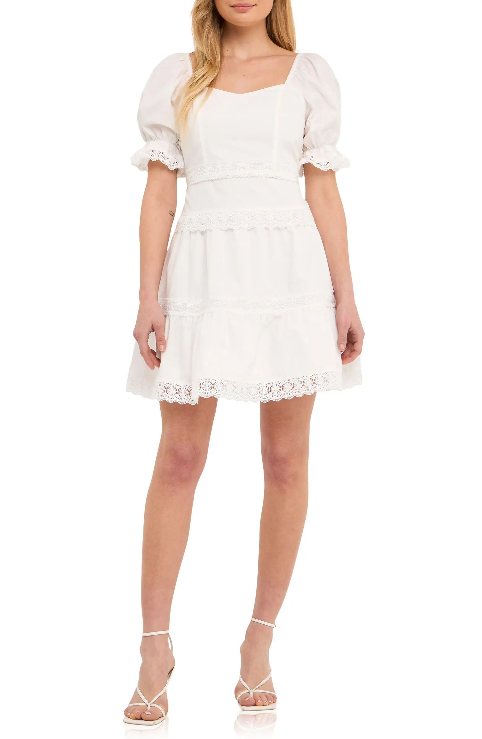 Endless Rose Lace Trim Puff Sleeve Minidress | Nordstrom | Nordstrom