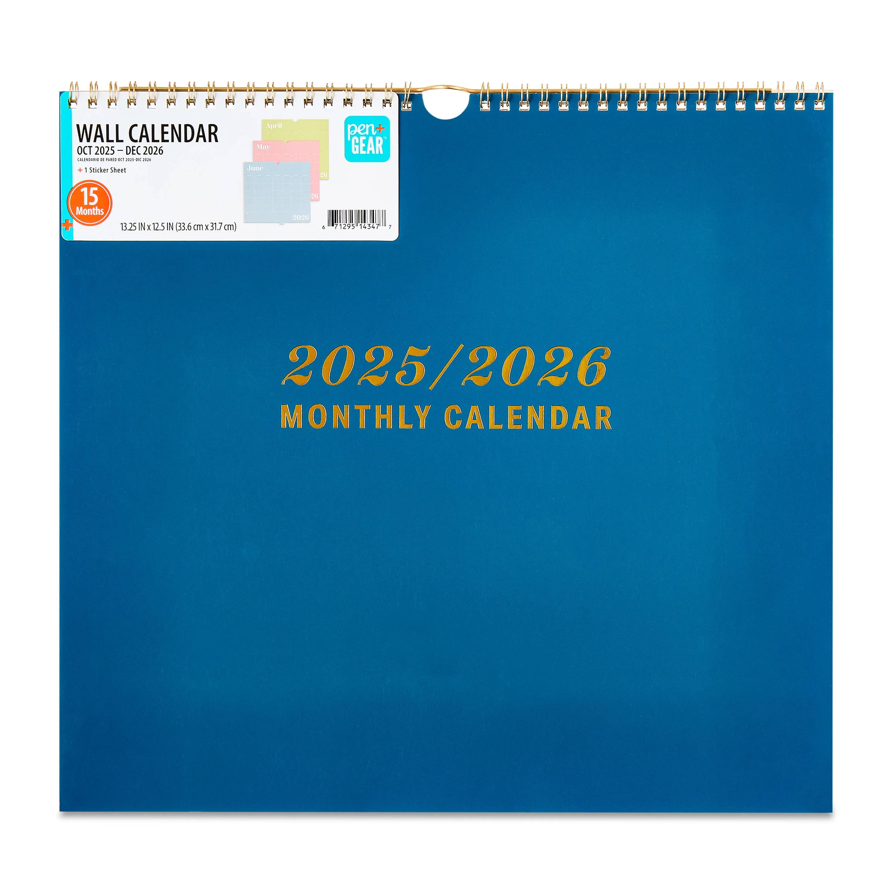 Pen+Gear 15-Month Wall Calendar, Blue, 13.25" x 12.5", October 2025-December 2026 | Walmart (US)