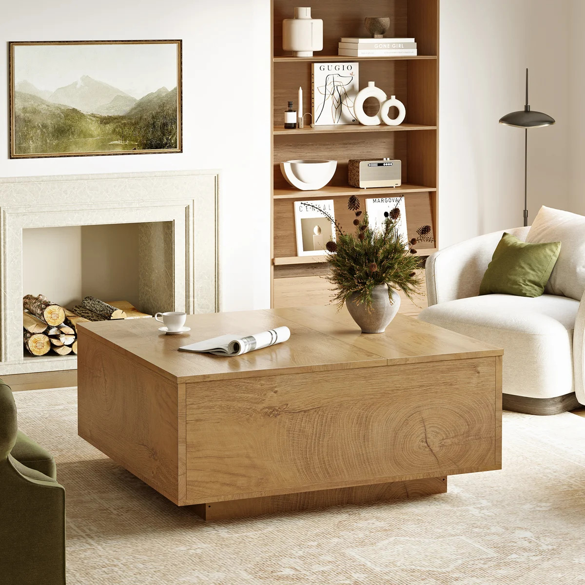 32" W Lift-Top Manufactured Wood Square Coffee Table with Block Base and Storage | Wayfair North America