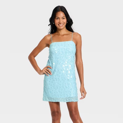 Women's Sequin Mini Shift Dress - A New Day™ Light Blue | Target