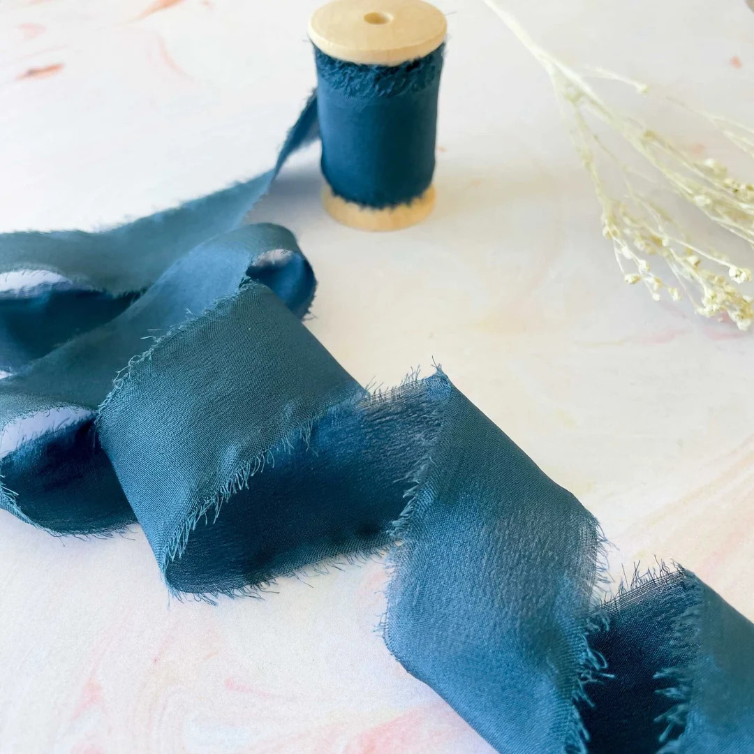 Silk Ribbon in Navy / Roll of Habotai Silk Ribbon With a - Etsy UK | Etsy (UK)