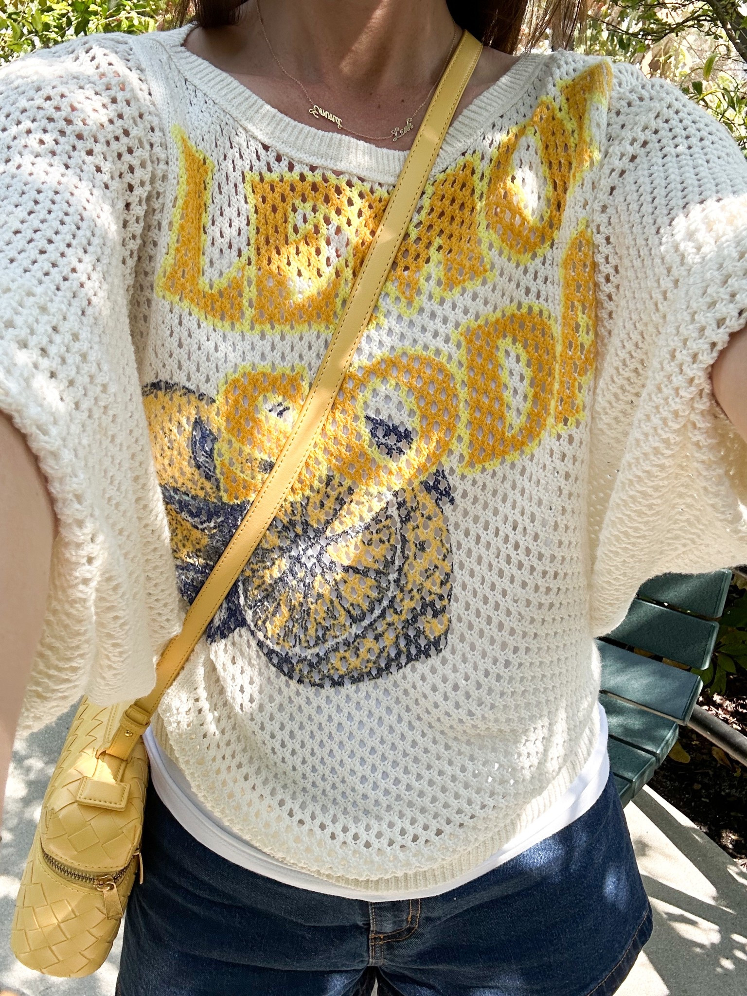 Best selfie shot I could get but love this top! I am wearing a camo underneath. And my favorite new bag! 🍋 

#LTKOver40