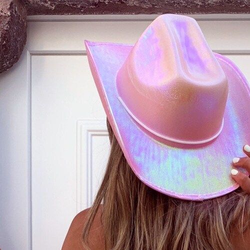 PINK Holographic Cowboy Hat Bachelorette Party favors | Cowboy Hat | Cowgirl Hat | Festival Outfi... | Etsy (US)
