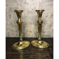 Vintage Pair - Mid-Century Heavy Solid Brass Single Light Candle Candlestick Holders With Large Oval Pedestal Base. Elegant & Chic Decor | Etsy (US)
