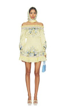self-portrait Yellow Floral Organza Ruffle Mini Dress in Yellow from Revolve.com | Revolve Clothing (Global)