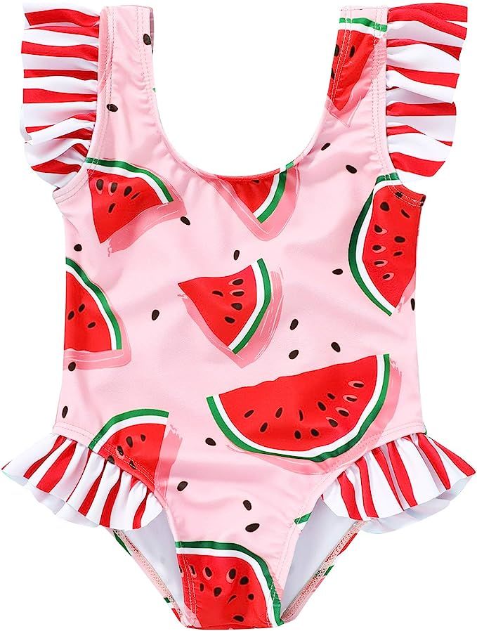 Tiny Cutey Toddler Baby Girls Swimsuit Ruffled Sleeveless Swimwear One-Piece Beachwear Bathing Su... | Amazon (US)